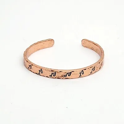 Music Notes Thin Copper Cuff Bracelet Shiny Textured Unisex Band Choir Gift • $12