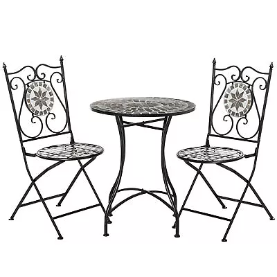 Grey Ceramic 3Pc Mosaic Tile Bistro Set 60cm Garden Patio • £142.56