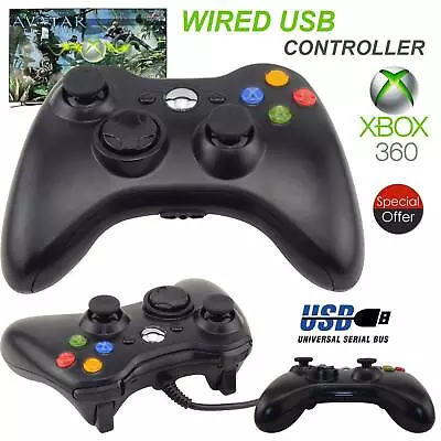 Black Xbox 360 Wired Controller For Windows & Xbox 360 Console PC USB Wired AF • $20.96