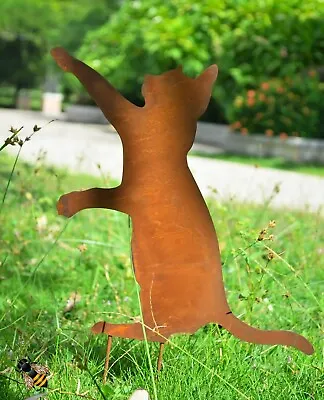 Rusty Metal Cat Garden Ornament Silhouette Sculpture Metal Stake • £12.99