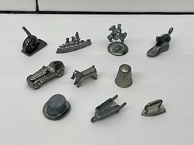 Lot Of 10 Monopoly TOKENS Pieces Shoe Iron Top Hat Dog Battleship Horse Rider A6 • $3.99