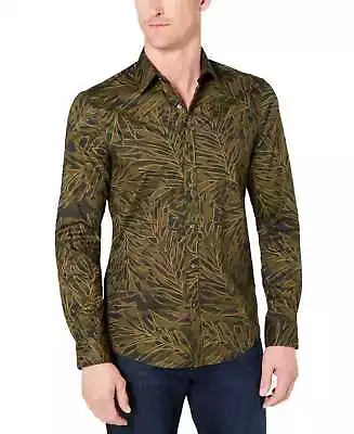 Michael Kors Men’s Performance Stretch Camouflage Palm-Print Shirts Olive • $35