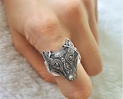 Fenrir Wolf Ring STERLING SILVER 925 Celtic Amulet Viking Talisman Nordic Norse  • $49.99