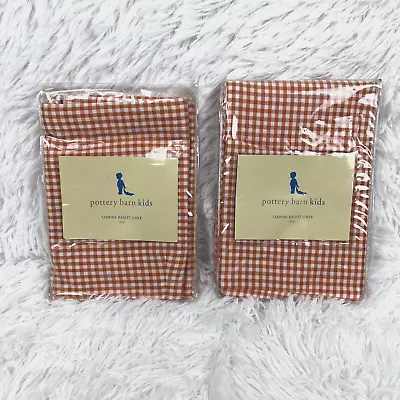 Pottery Barn Kids Sabrina Large Basket Liners ORANGE Gingham PBK Set Of 2 New • $31.48