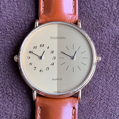 Vintage Torneau Dual-Time Gold Tone Quartz Men's Wristwatch - Mint • $299