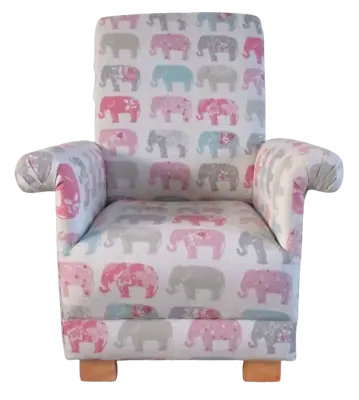 Children's Chair Kids Armchair Clarke Pastel Elephants Fabric Child's Pink Grey • £119.95