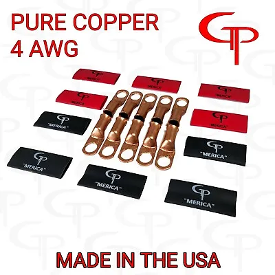 (10) 4 AWG Gauge Copper Lugs W/ RED & BLACK Heat Shrink Ring Terminals Wire • $16.99