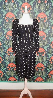 Vintage 80's Oscar De La Renta Black White Polka Dot Dress XS • $99.99