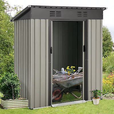 YODOLLA  Outdoor Metal Storage Shed W/ Sliding Door Tool Shed For Garden 3 Size • $133.21