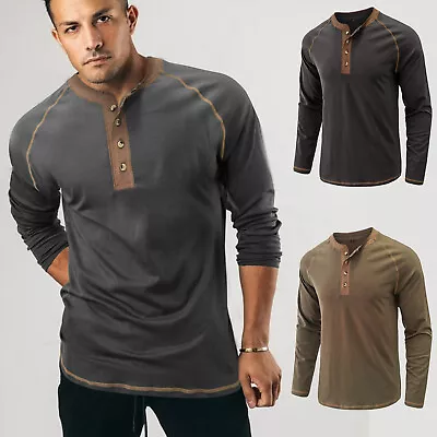 $20.99 • Buy Men's Long Sleeve 4 Button Cotton Pullover T-shirt Thermal Undershirt Comfy Tee