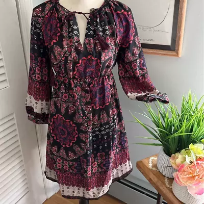 A PEA IN THE POD Black Floral 3/4 Sleeve Maternity Mini Dress Boho Peasant | S • $12.99