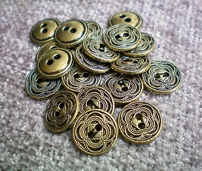 Small 12mm 20L Aged Gold Flower Rope Metal 2 Hole Industrial Buttons (MB21) • £2.49