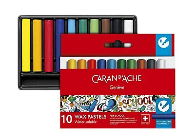 Caran D'Ache Wax Pastels Set Of 10 Water Soluble For Kids School Line Assorted • £7.99