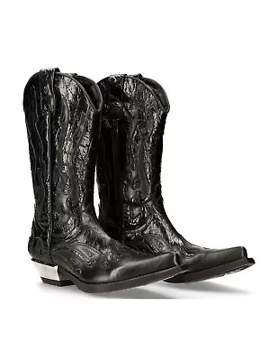 NEW ROCK M-7921-S1 BLACK FLAME BOOTS Black Leather Heavy Biker Western Cowboy 46 • $329.99