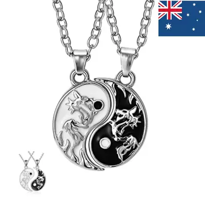 2PCS Ying Yang Pendant Necklace Dragon Matching Unique Taichi Couple Necklace • $3.07