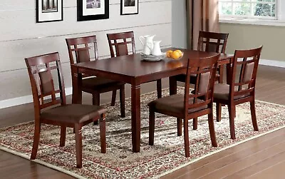 Contemporary Espresso 7pc Dining Table Solid Wood 6x Chairs Set Dining Room Home • $999.99