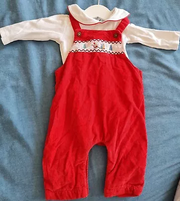 £10 • Buy Baby Boys Red Next Christmas Collared Dungaree Set Age Up To 3 Months 0-3 Months