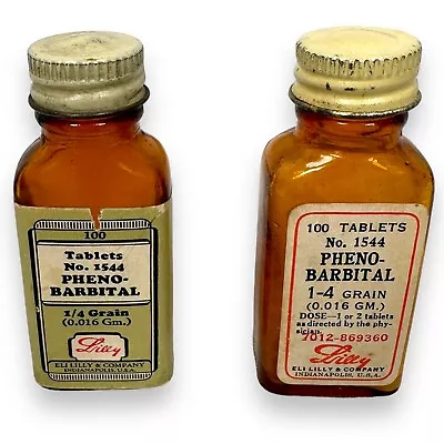 Antique Vintage Eli Lilly Phenobarbital Empty Tablet Glass Bottle Lot 2 Medicine • $69.99