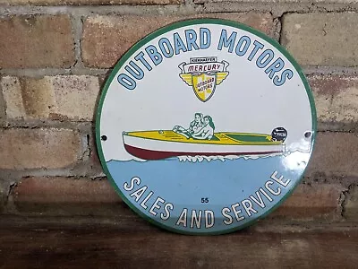 Vintage 1955 Mercury Outboard Boat Motors Porcelain Sporting Goods Sign 10  • $147.95