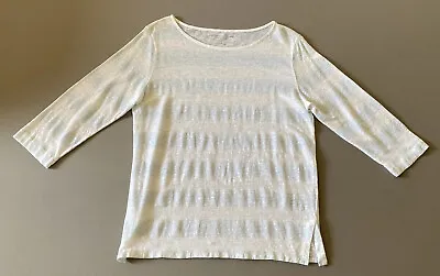 Majestic Filatures Women 100% Linen White Blue Stripe Top Shirt Sz 3 EUC • $24.99