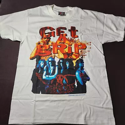 Vintage 1993 Aerosmith Get A Grip Tour White T-shirt Size LARGE 2-sided GIANT  • $69.99