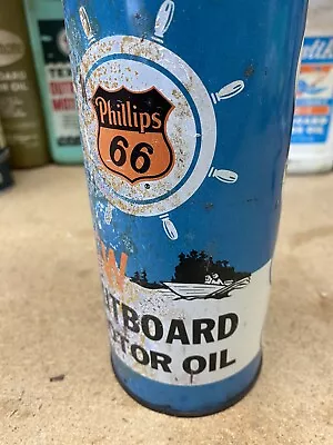 PHILLIPS 66  NEW  OUTBOARD MOTOR OIL STEEL QUART CAN - ORIGINAL VINTAGE Cone Top • $19.99