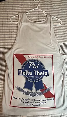 Phi Delta Theta White Summer 2018 Tank Top Pabst Blue Ribbon Theme Fits Sz M • $9.99