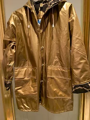 Slippery When Wet Size Small Gold Rain Coat Hoodie Pockets Vinyle/cotton Lining • $17.95