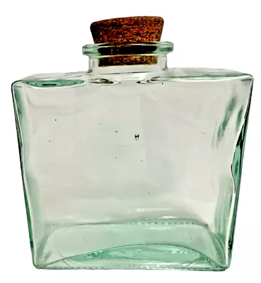 Vintage Green Glass Rectangle Jar With Cork Lid SVE Italy L100 Whiskey Decant • $55