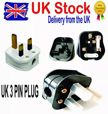 £15.79 • Buy 3 PIN PLUG 13 AMP PLUG BLACK/WHITE MAINS 240V 13A Plug FUSE Fitted
