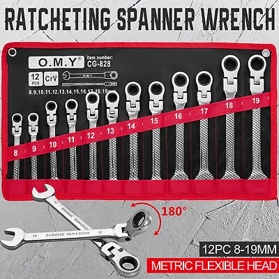 12Pc 8-19mm Metric Flexible Head Ratcheting Wrench Combination Spanner Tool Set • $33.80