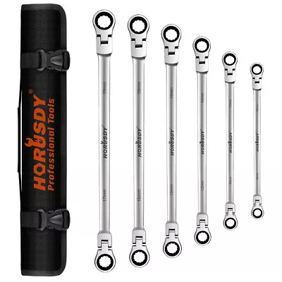 Extra Long Flex Head Ratcheting Wrench Set 6PC Double Box End Metric 8-19 Pouch • $69.99