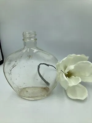 Vintage Glass Round Whiskey Flask Vintage Glass Bottle Art Clear Glass • $23.95