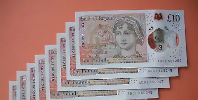 Bank Of England: 2017  X  4   AD01  Uncirculated Polymer £10 Banknotes • £65