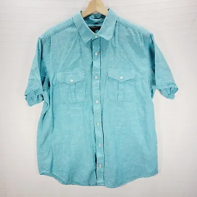 Banana Republic Men's Linen Blend Short Sleeve Button Up Shirt L Large Aqua Blue • $11.69