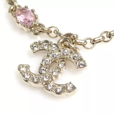 CHANEL Bracelet AUTH Coco Mark CC Chain Gold Logo Vintage Pearl Pink Rhinestone • $663.99