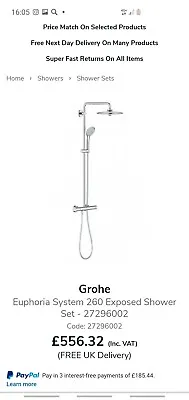 £410 • Buy GROHE 27615001 Euphoria 260 Thermostatic Shower System, Chrome