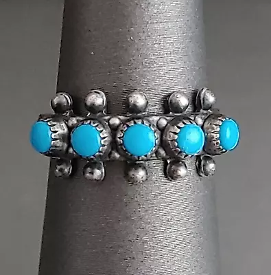 Vintage Sterling Silver Turquoise Ring 5 Stones Band Southwestern Size 5 • $35