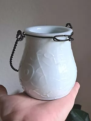 Decorative White Jade Milk Glass 4  Abstract Candle Holder Metal Handle Hanging  • $9.95