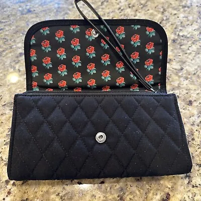 Vera Bradley Trimmed Wristlet - WALLET Classic Black With Flowers Quilted NEW! • $23.99