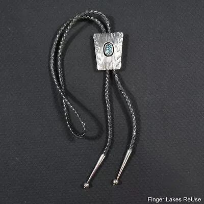 Native American Signed ML? Sterling & Turquoise Bolo Tie Vintage • $145.76