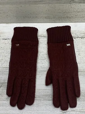 Michael Kors Women's Dark Berry Quilted Logo Knit Gloves Medium Size • $34.99
