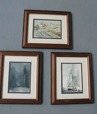 3- 1995 Rodman Cart Watercolor Paintings- Framed Matted Signed Phippsburg Me. • $129.99