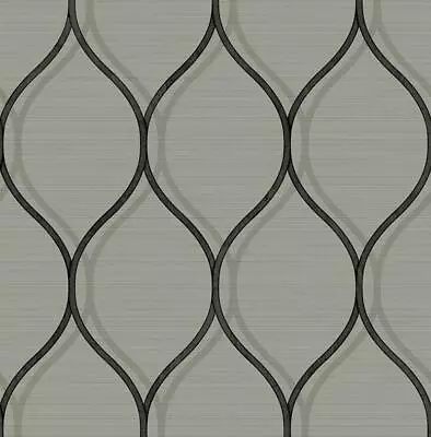 Wallpaper Black Shadow Vertical Wave Stripe Ogee Trellis On Gray Background • $29.99