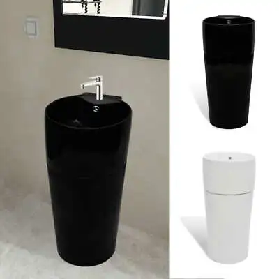 Ceramic Stand Bathroom Basin Faucet/Overflow Hole Round White/Black VidaXL • £301.99