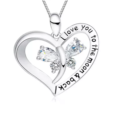 I Love You To The Moon And Back  Love Heart Necklace Women Jewelry For Mom Gifts • $0.23