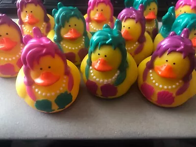 New 12 Lot RUBBER DUCKIES Mermaid Swim Water Ducks Party Celebration 2  X 2  • $16.99