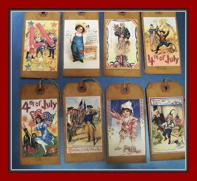 Vintage Style 4th Of July- Primitive Hang Tags - Eight Designs Of Old Postcards • $4.99