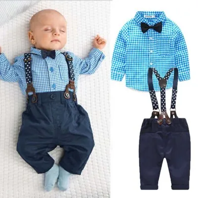 Newborn Kid Baby Boy Wedding Outfits Suspender Formal Suit Gentleman Clothes Set • £12.99