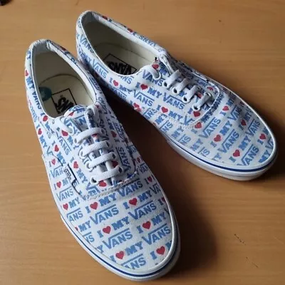 Vans 'I Love My Vans' Trainers Heart Print Blue Lace Up Size 8 Unisex • £12